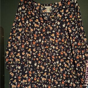 Catherines Navy Floral Blouse